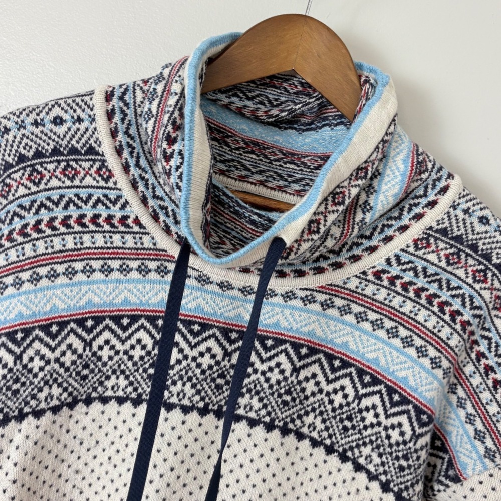 Eddie Bauer Sweater Women M White Fair Isle Cowl Neck Wool Nordic Aspen Tunic